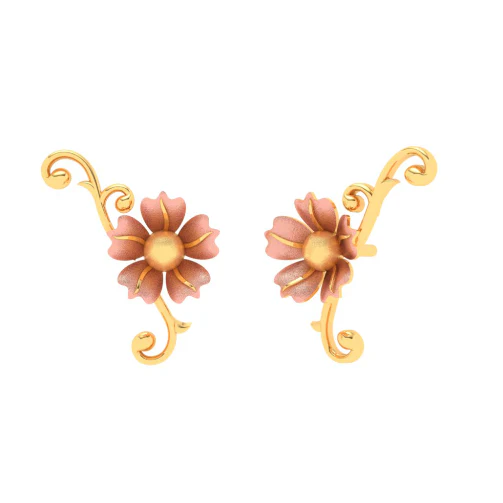 14k Gold Earrings Design With A Floral Theme - Image 2