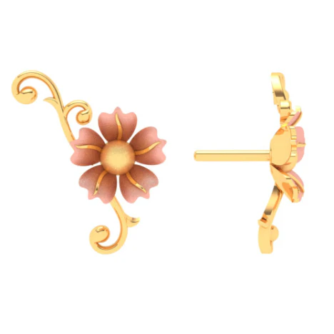 14k Gold Earrings Design With A Floral Theme - Image 3