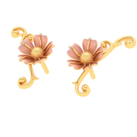 14k Gold Earrings Design With A Floral Theme - Image 5