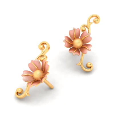 14k Gold Earrings Design With A Floral Theme - Image 6