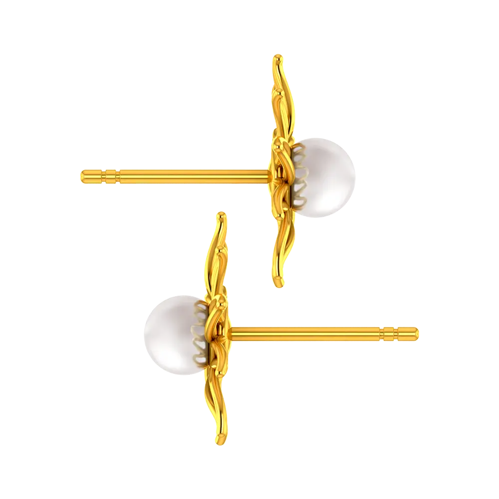 14k Gold Earrings In The Shape Of A Sun With Pearl Design - Image 3