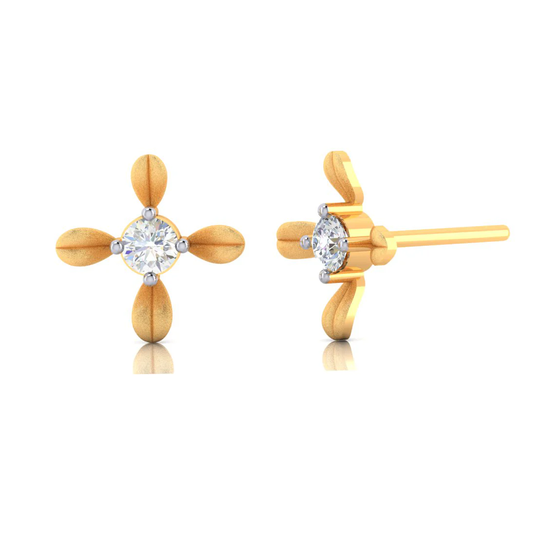 14k Gold Earrings With 4 Petal Floral Designed And American Diamond - Image 2