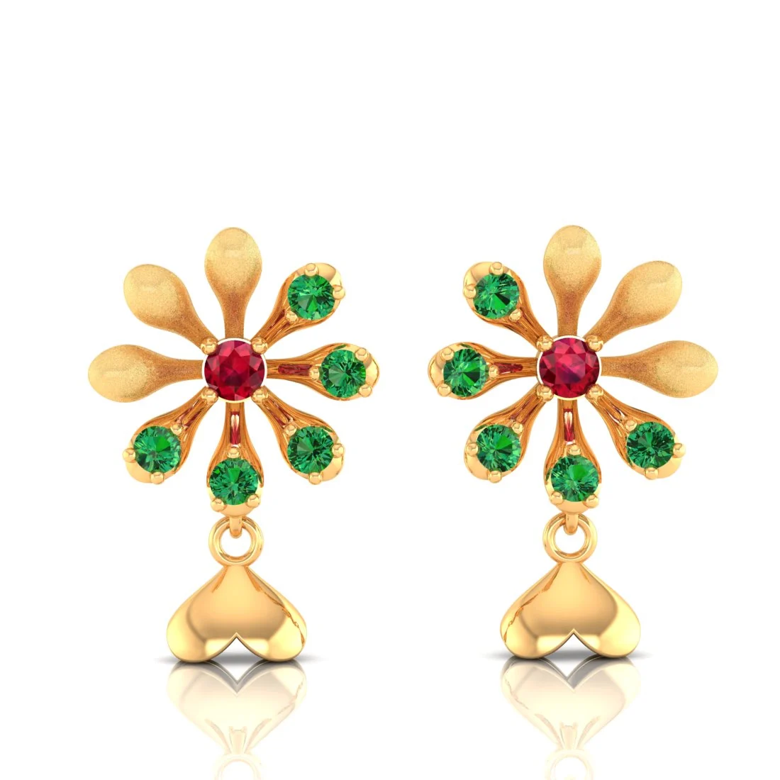 14K Gold Earrings With A Floral Design And Studded Stones - Image 2