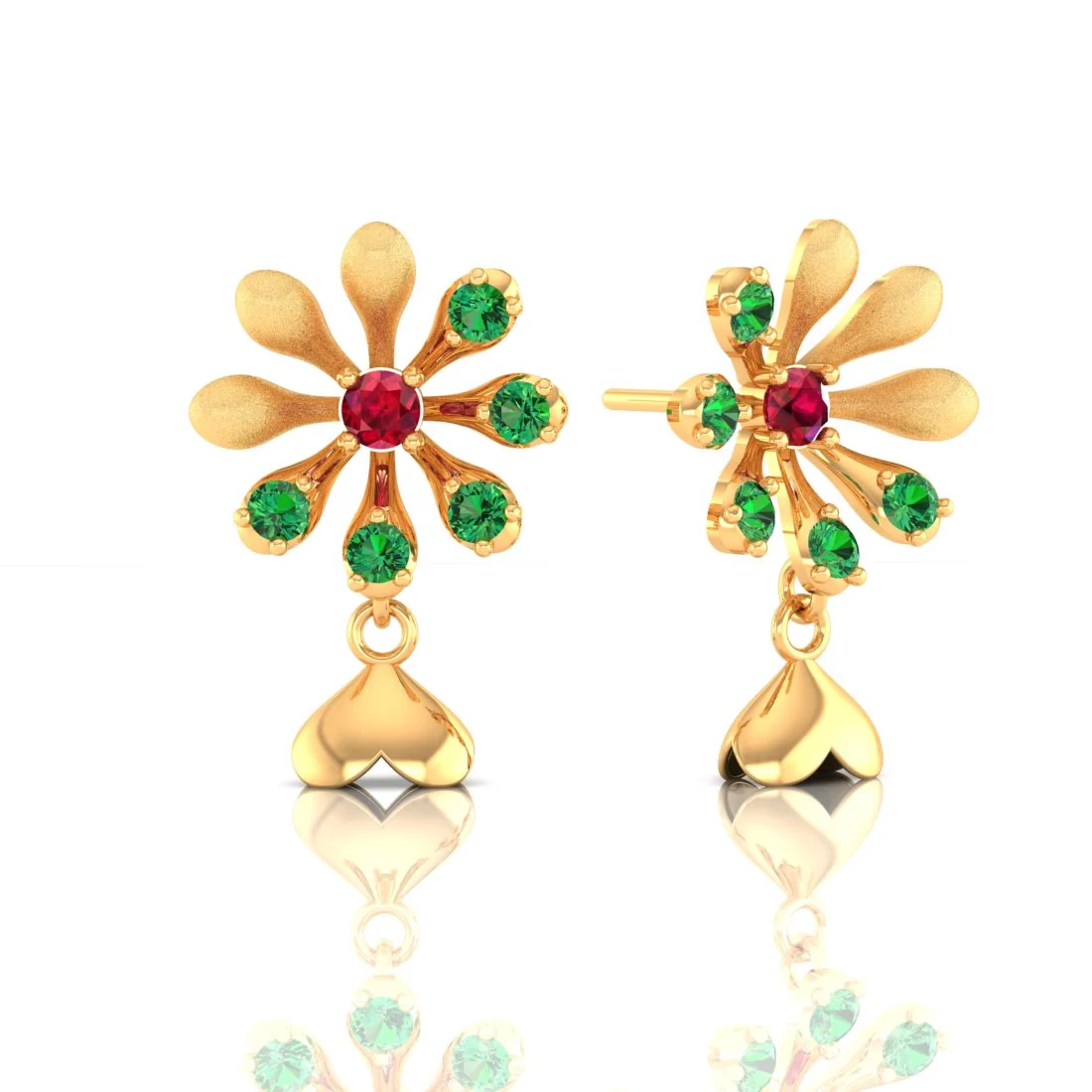 14K Gold Earrings With A Floral Design And Studded Stones - Image 3