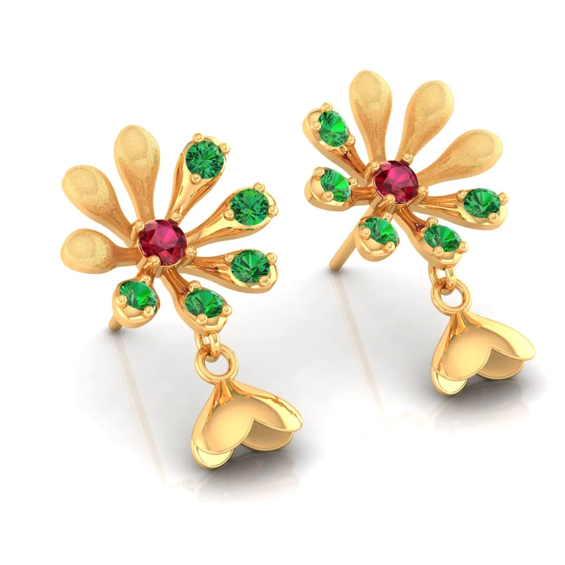 14K Gold Earrings With A Floral Design And Studded Stones - Image 4