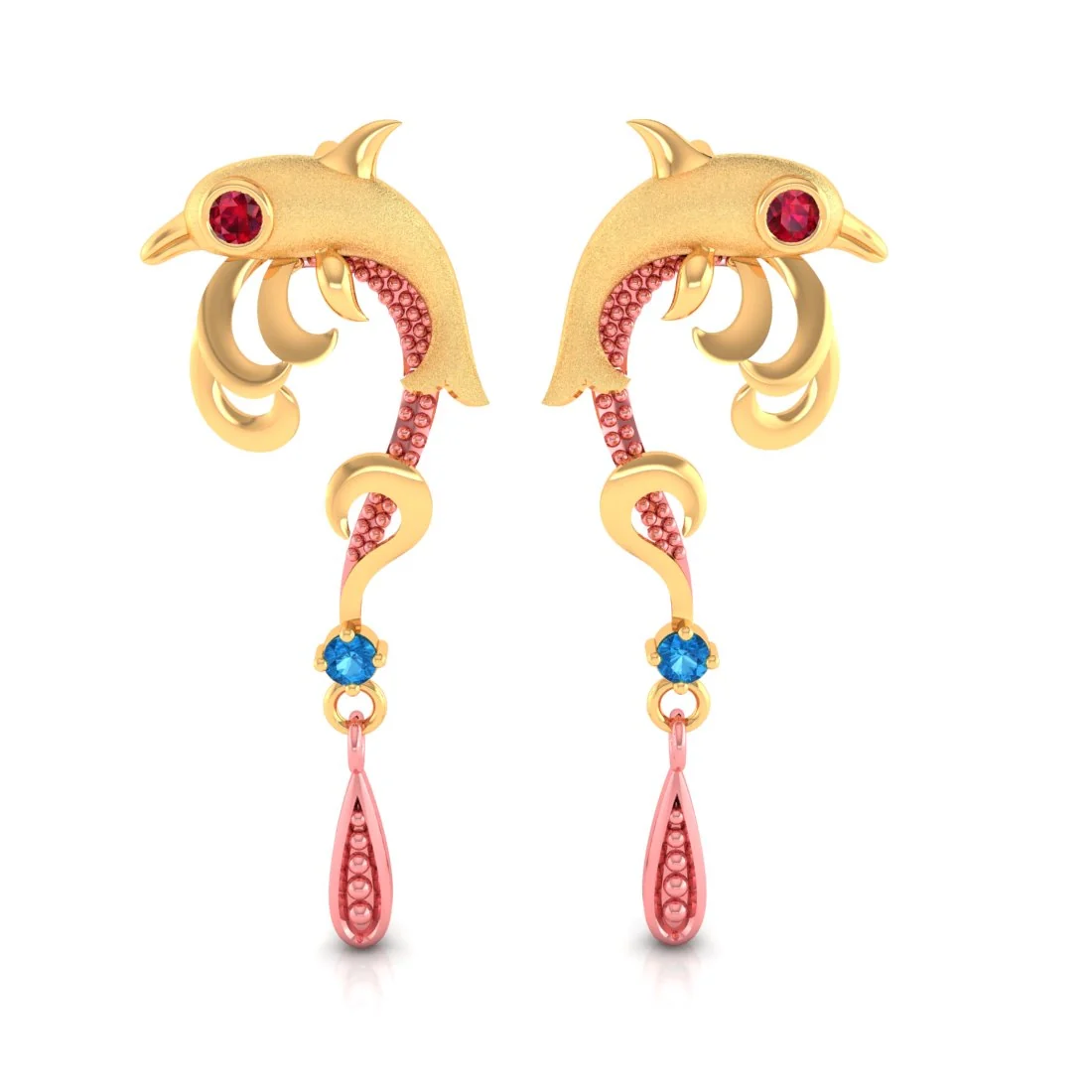 14K Gold Earrings With Dolphin Design With Stones - Image 2