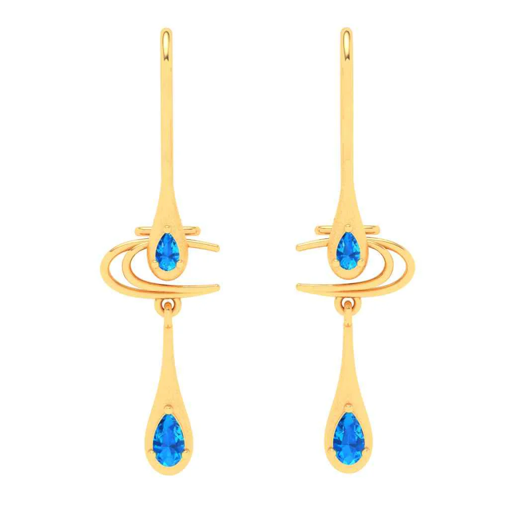 14k Gold Earrings With Elegant Blue Gems From Amazea Collection