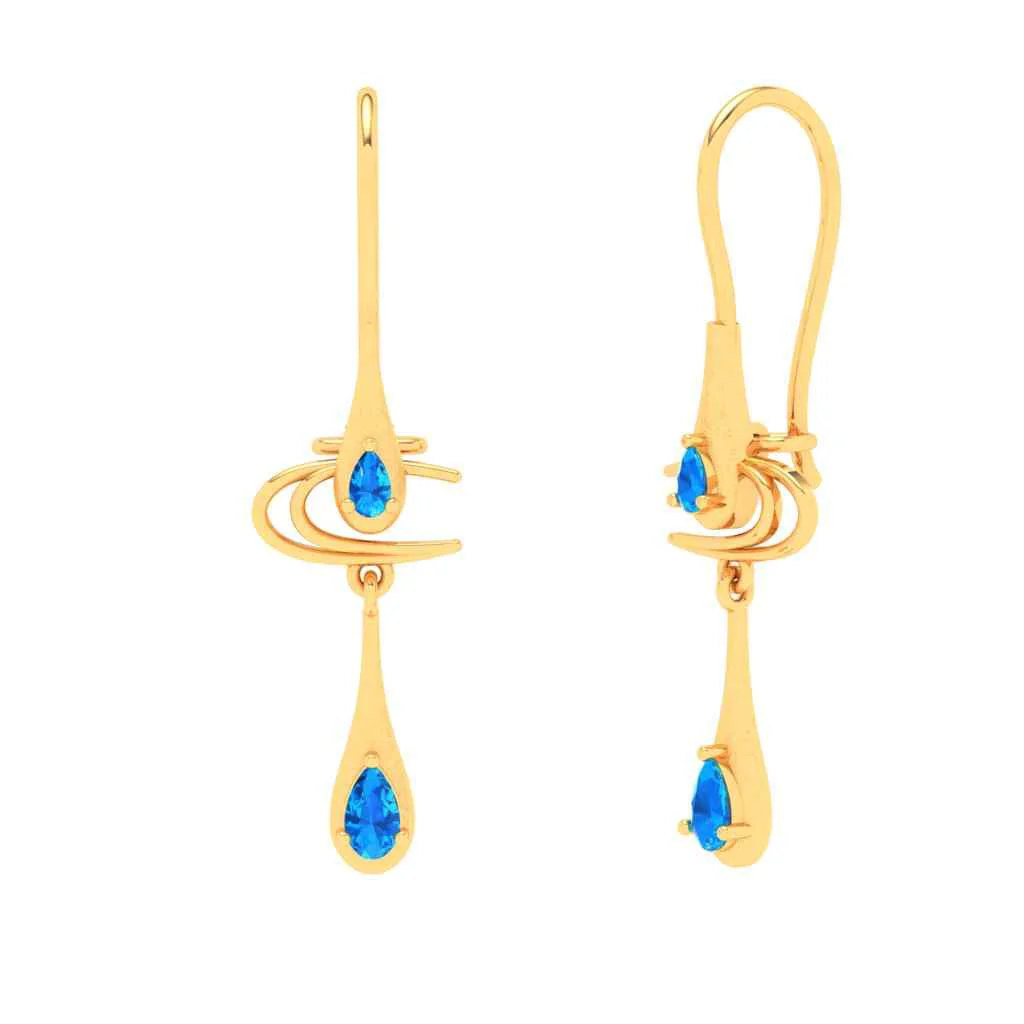 14k Gold Earrings With Elegant Blue Gems From Amazea Collection - Image 2