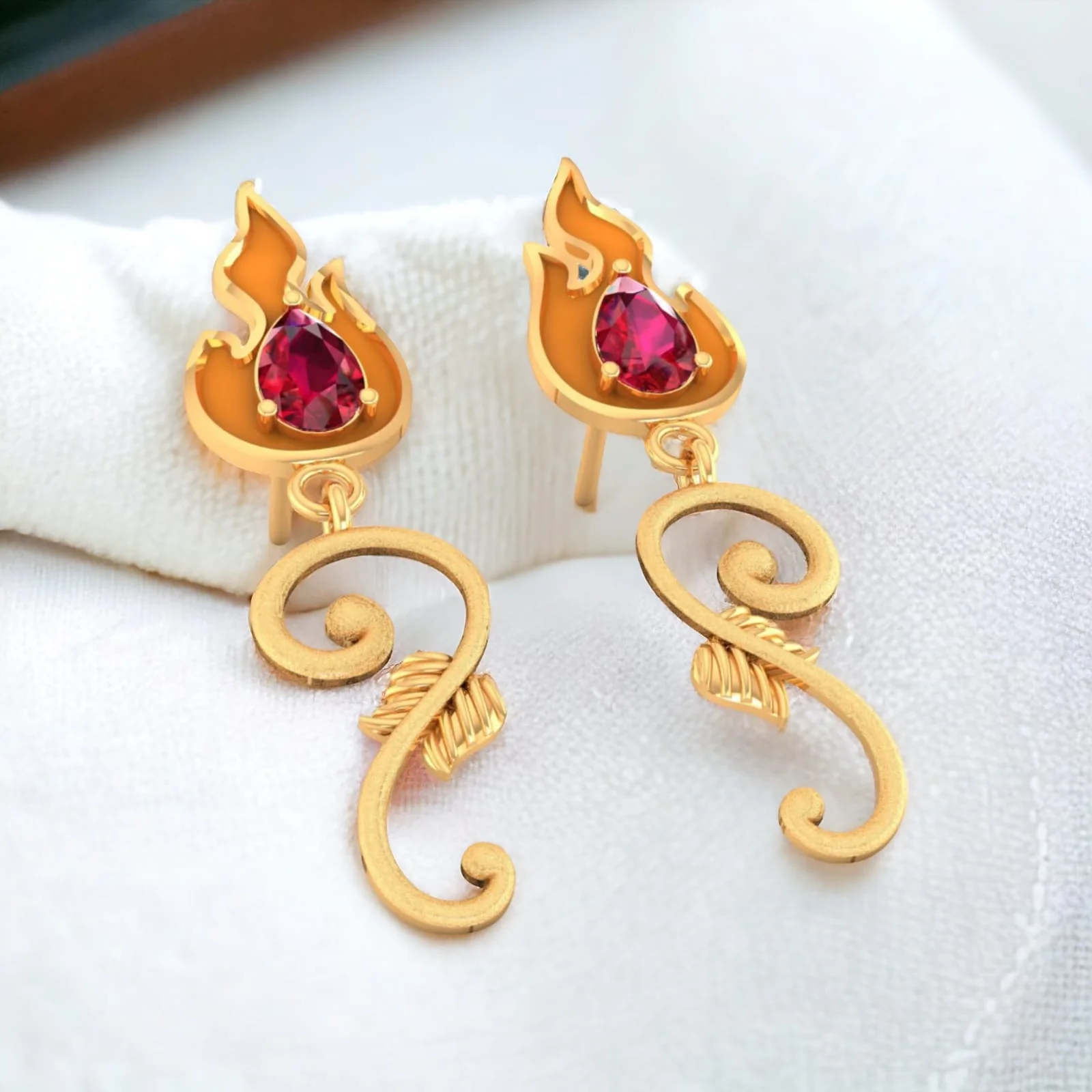 14K Gold Earrings With Flame Design
