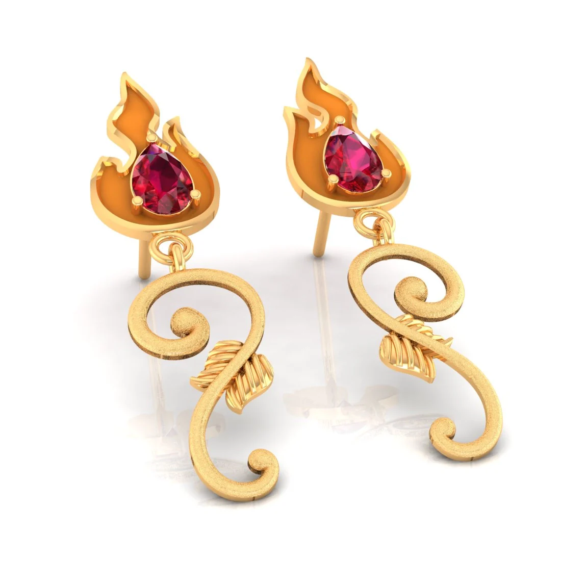 14K Gold Earrings With Flame Design - Image 4