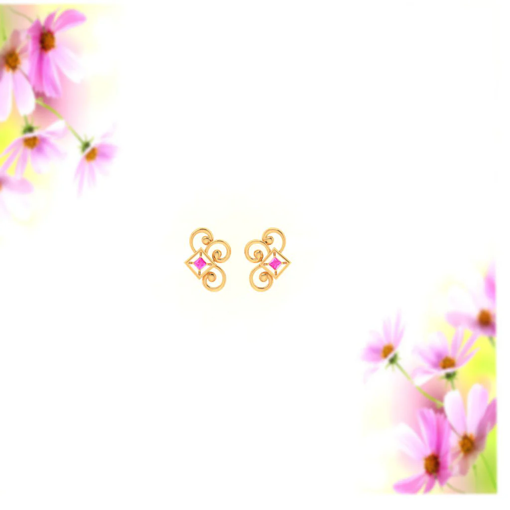 14k Gold Earrings With Unique Design And A Pink Stone - Image 6