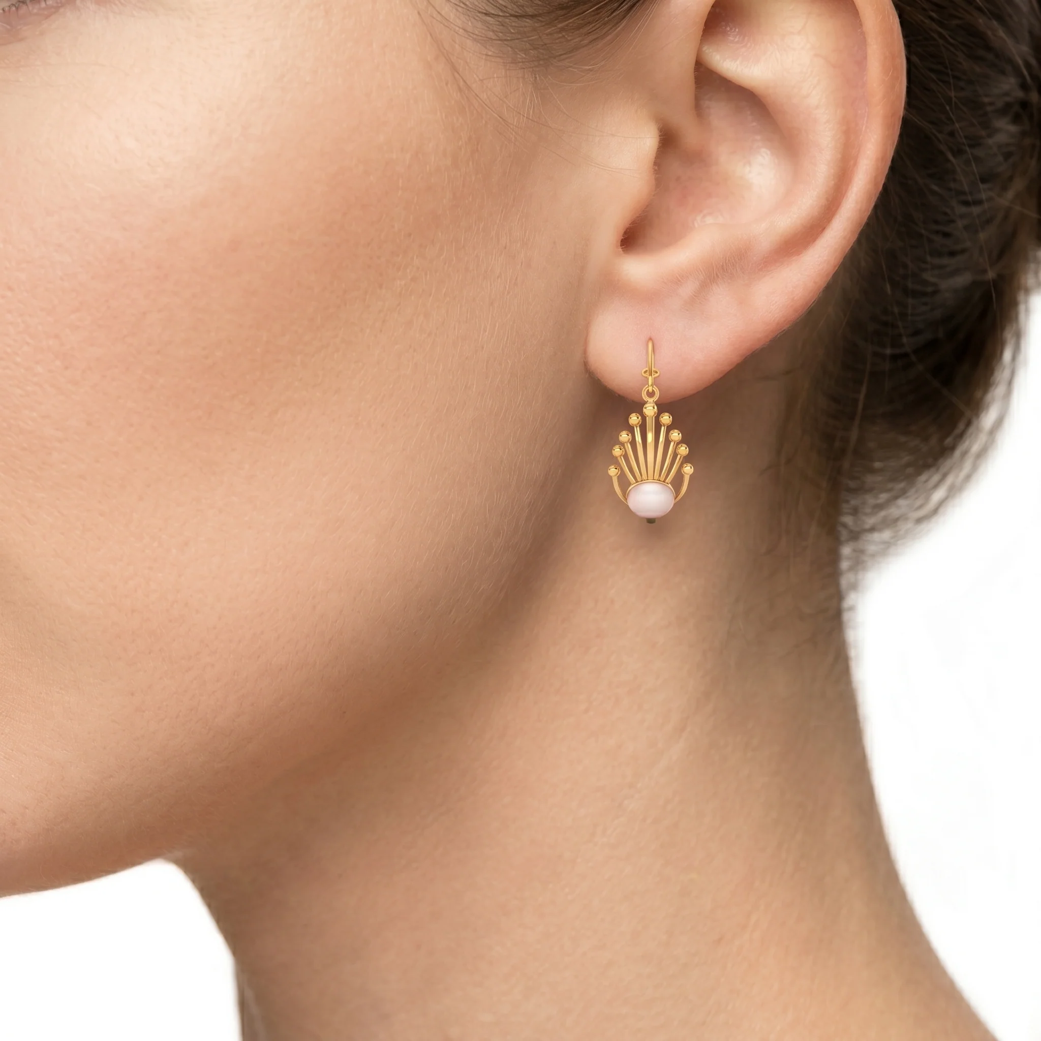 14k Gold Earrings With Very Distinct Design And A Spherical Bead In Between - Image 2