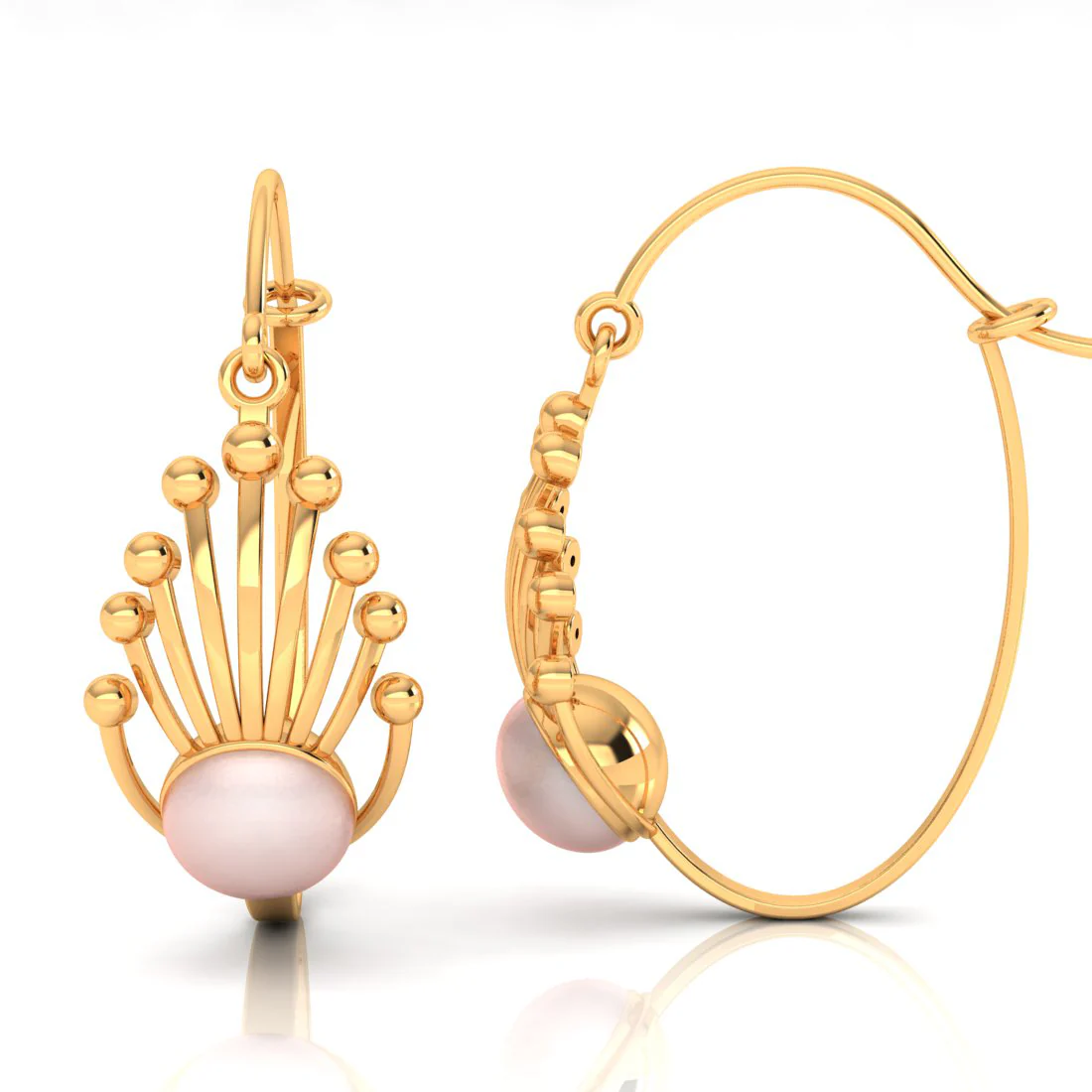 14k Gold Earrings With Very Distinct Design And A Spherical Bead In Between - Image 3