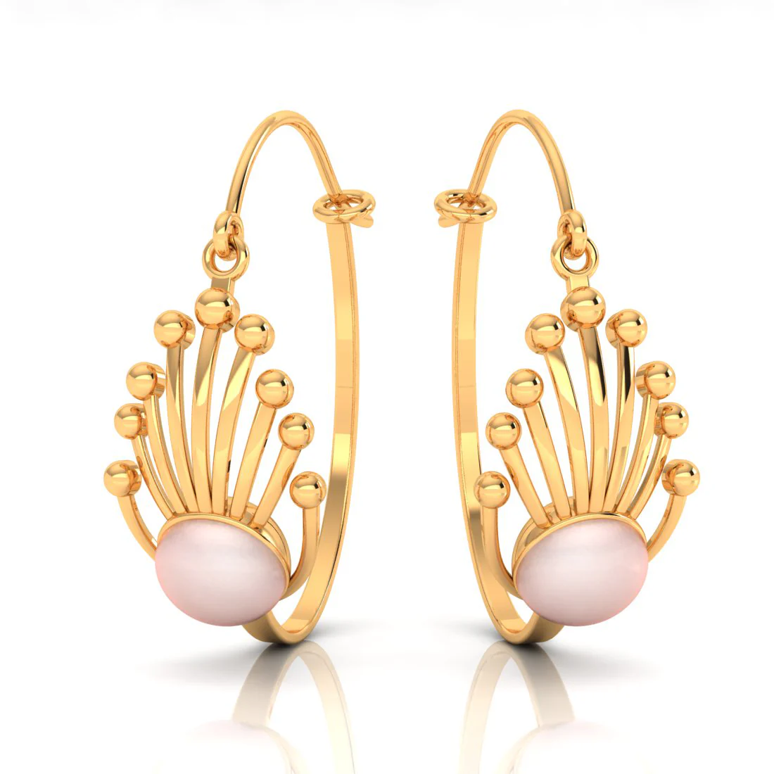 14k Gold Earrings With Very Distinct Design And A Spherical Bead In Between - Image 4
