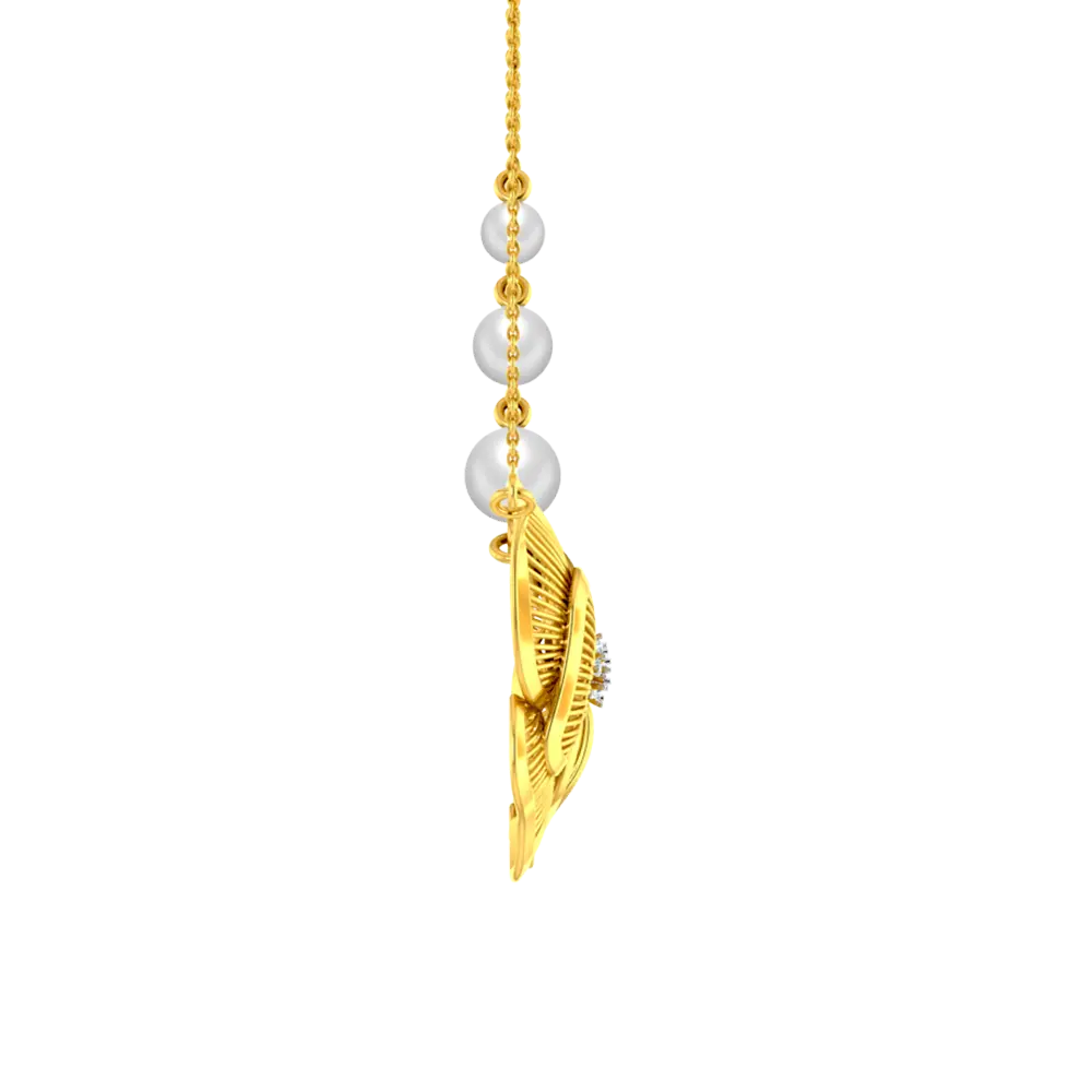 14k Gold Flower Necklace With Pearls On A Chain - Image 4