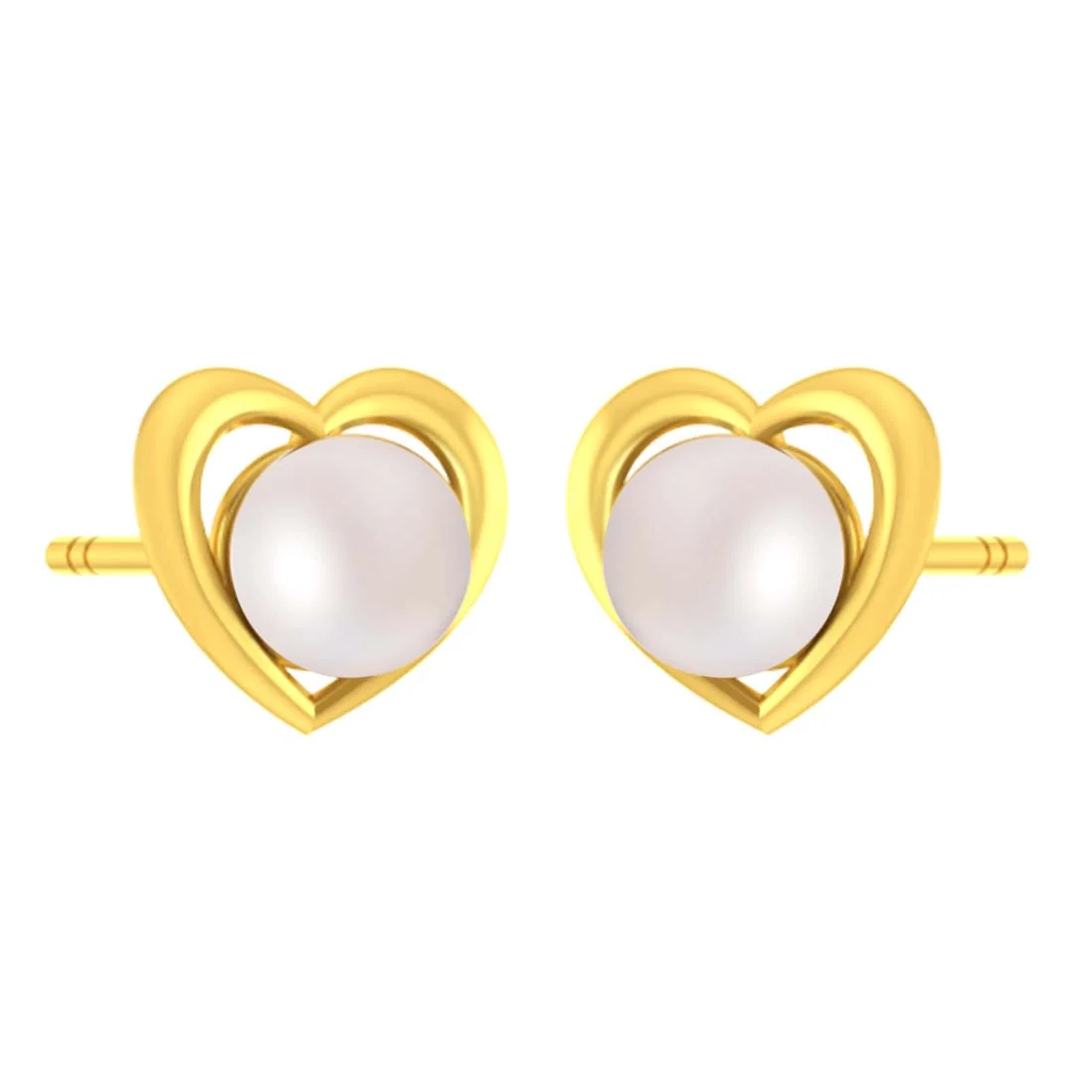 14K Gold Heart Lightweight Elegant Stud Earrings with Pearl Accent - Image 2