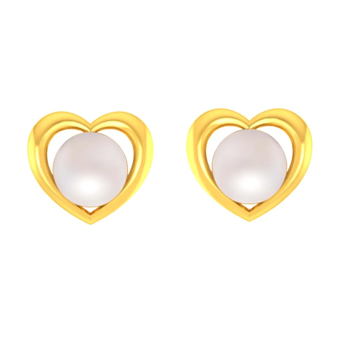 14K Gold Heart Lightweight Elegant Stud Earrings with Pearl Accent - Image 3