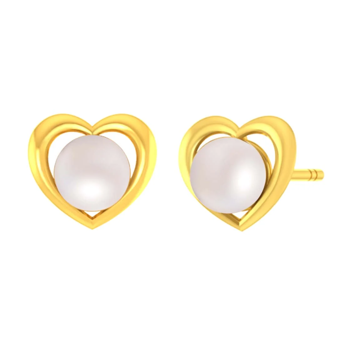 14K Gold Heart Lightweight Elegant Stud Earrings with Pearl Accent - Image 4