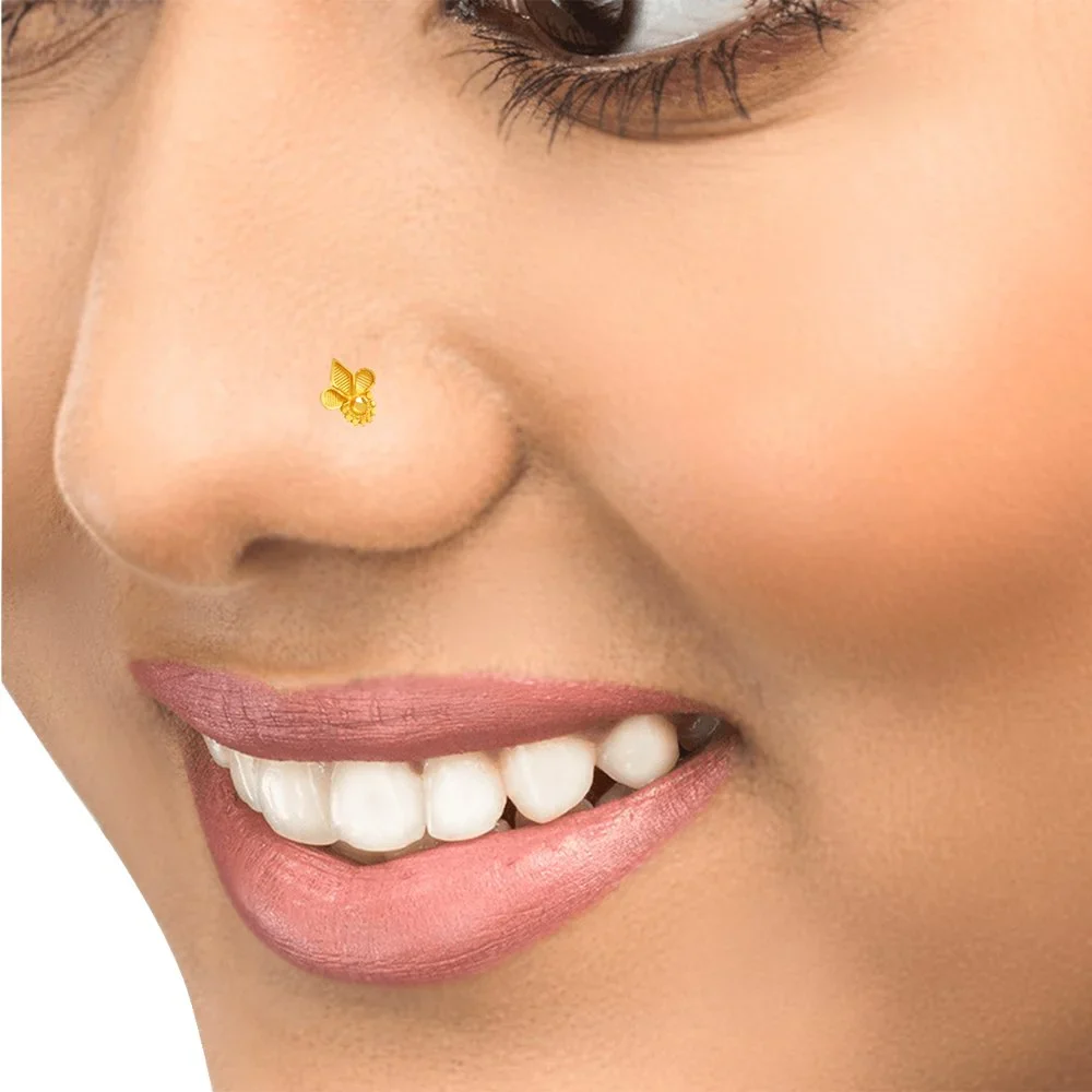 14k Gold Leaf Motif Nose Pin Elegant Nose Jewellery - Image 5