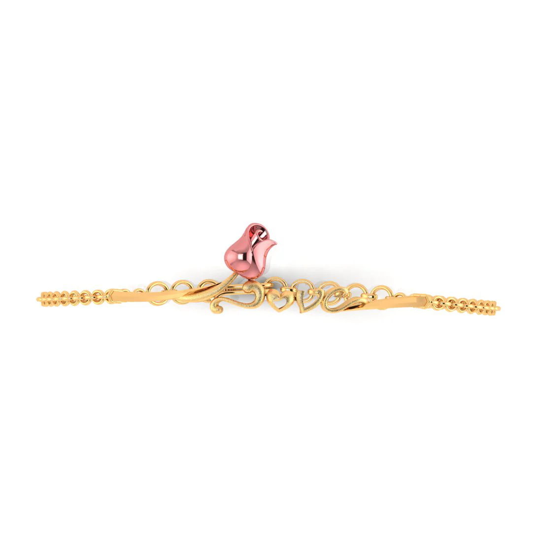 14k Gold Love Word Pink Flower Bracelet - Image 2