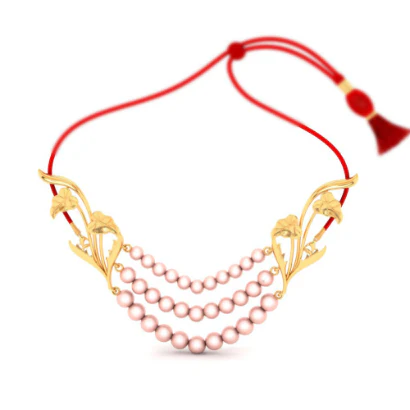 14k Gold Necklace Design With Pink Beads - Image 2