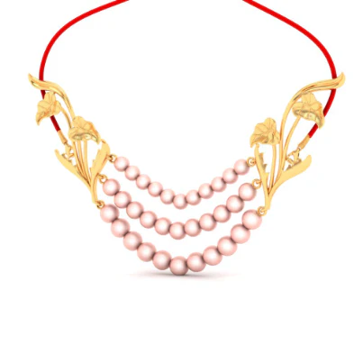 14k Gold Necklace Design With Pink Beads - Image 3