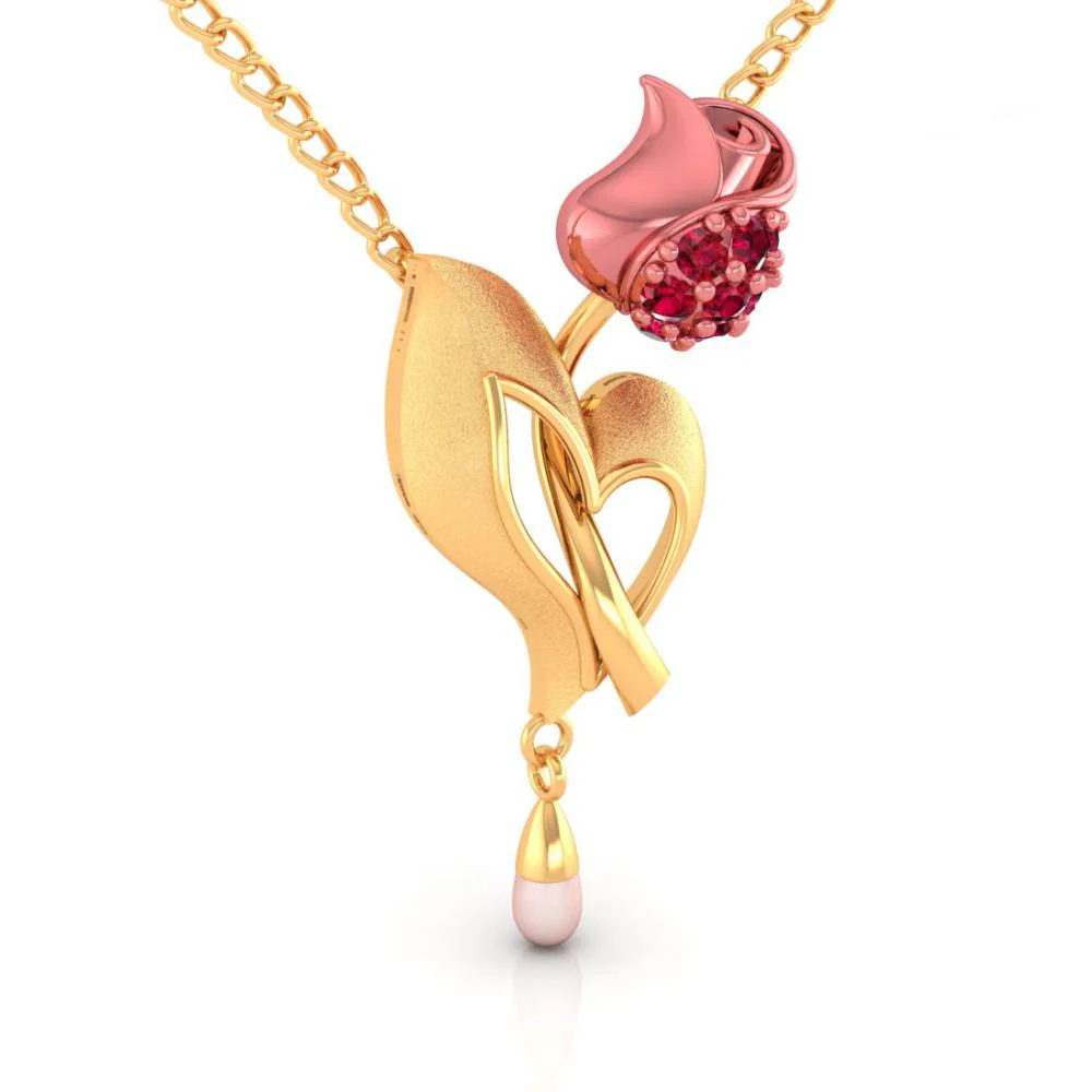 14k Gold Necklace With A Yellow Flower Design And A Pearl Accent - Image 2