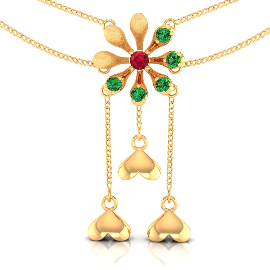 14K Gold Necklace with Flower Design and Studded stones - Image 2