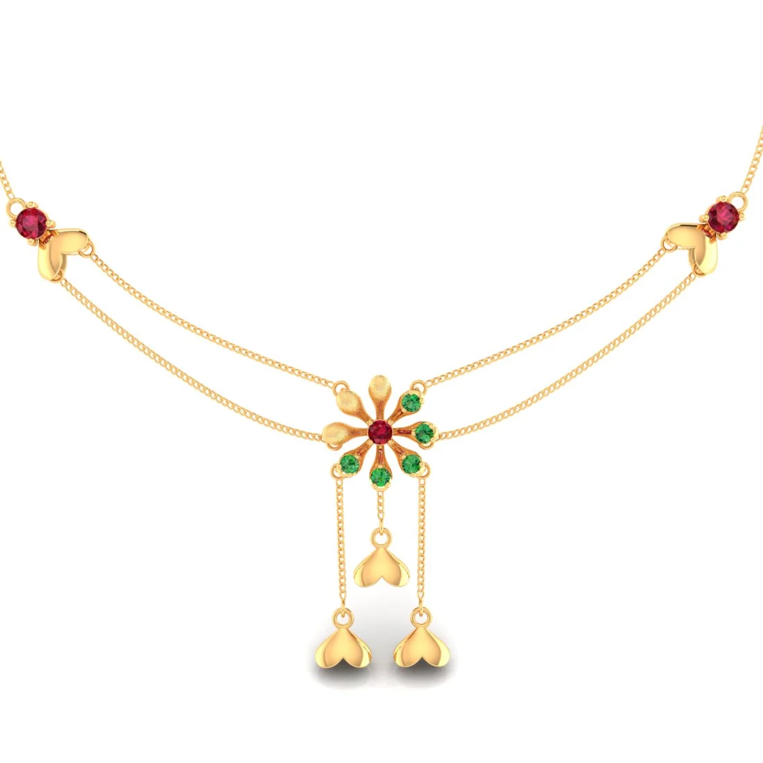 14K Gold Necklace with Flower Design and Studded stones - Image 3