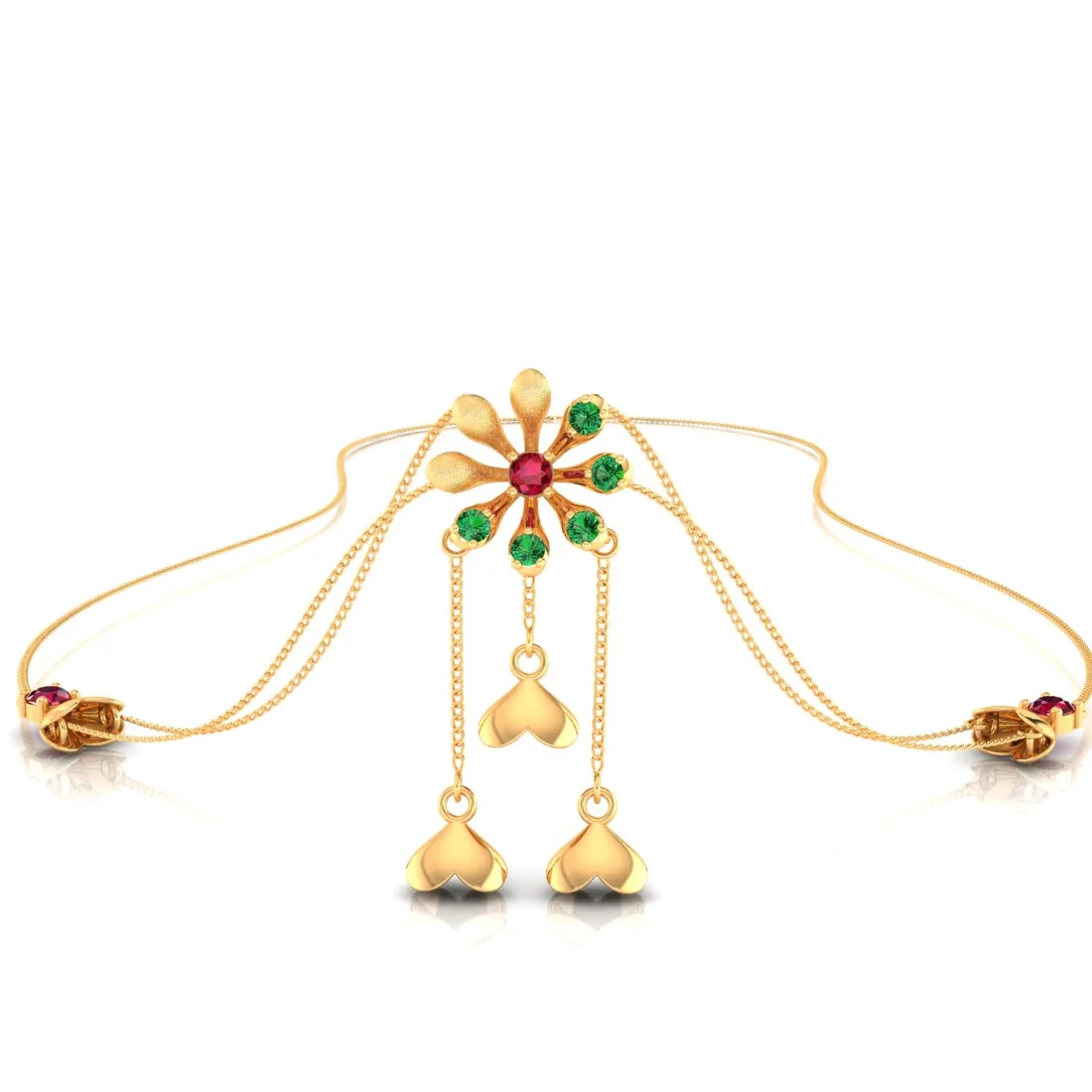 14K Gold Necklace with Flower Design and Studded stones - Image 4
