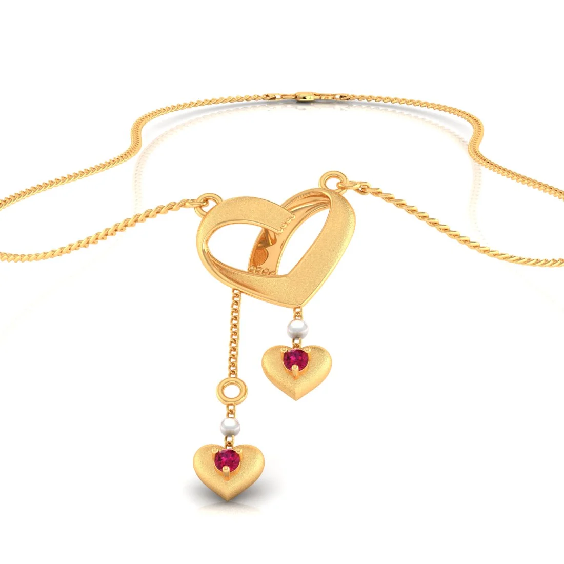 14K Gold Necklace With Heart Shaped Designs And Embedded Stones