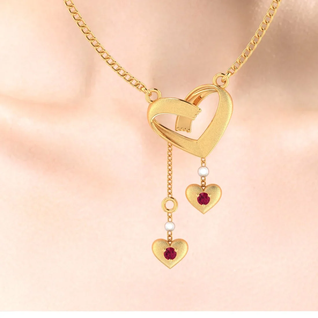14K Gold Necklace With Heart Shaped Designs And Embedded Stones - Image 6