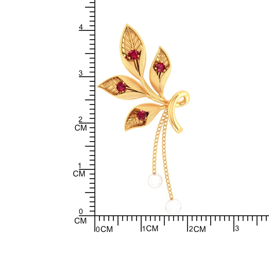 14K Gold Necklace with Leaf Design and Dangling Pearl Chains - Image 5