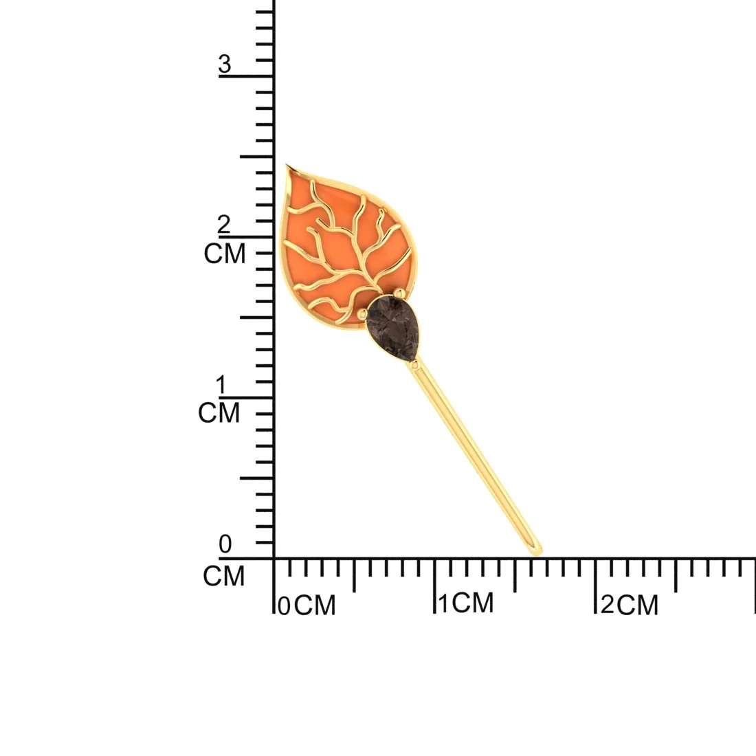 14K Gold Necklace with Orange Leaf & stone Drop  - Image 5