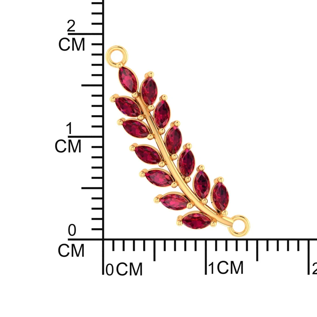 14K Gold Necklace with Red stone Leaf Design with an stone Drop - Image 5