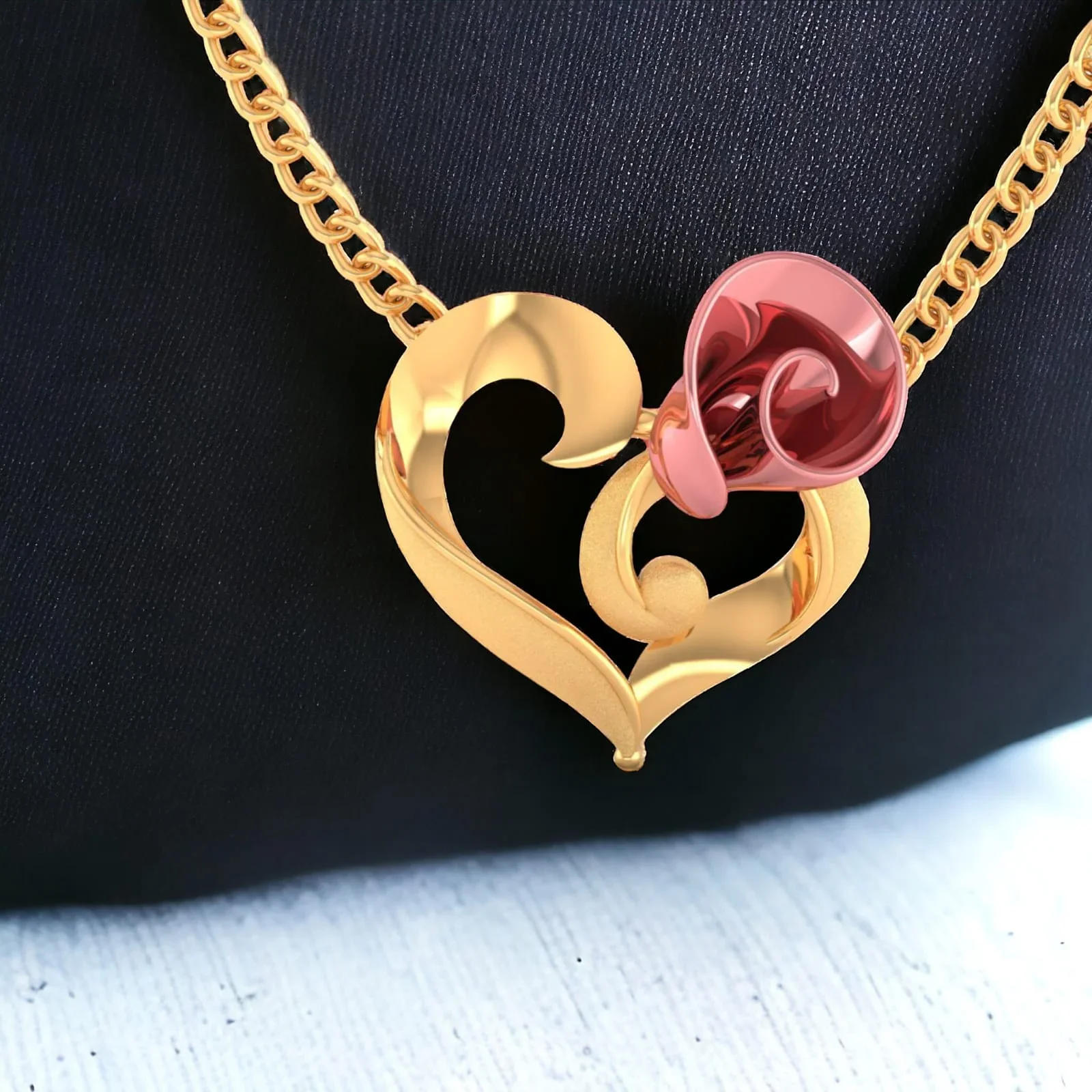 14K Gold Necklace With Rose Heart Motif - Image 2