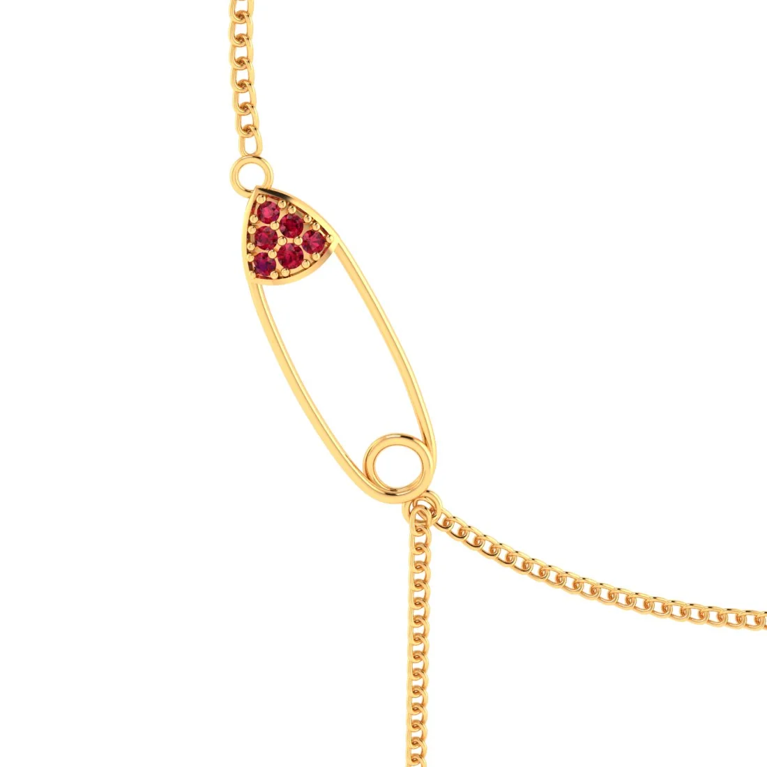 14K Gold Necklace with Safety Pin Design and Dangling Gold Drop  - Image 4