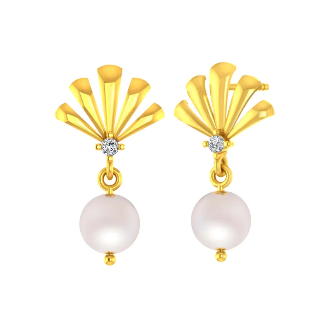 14K Gold Pearl Drop Elegant Earrings with Certified Natural Diamond - Image 2