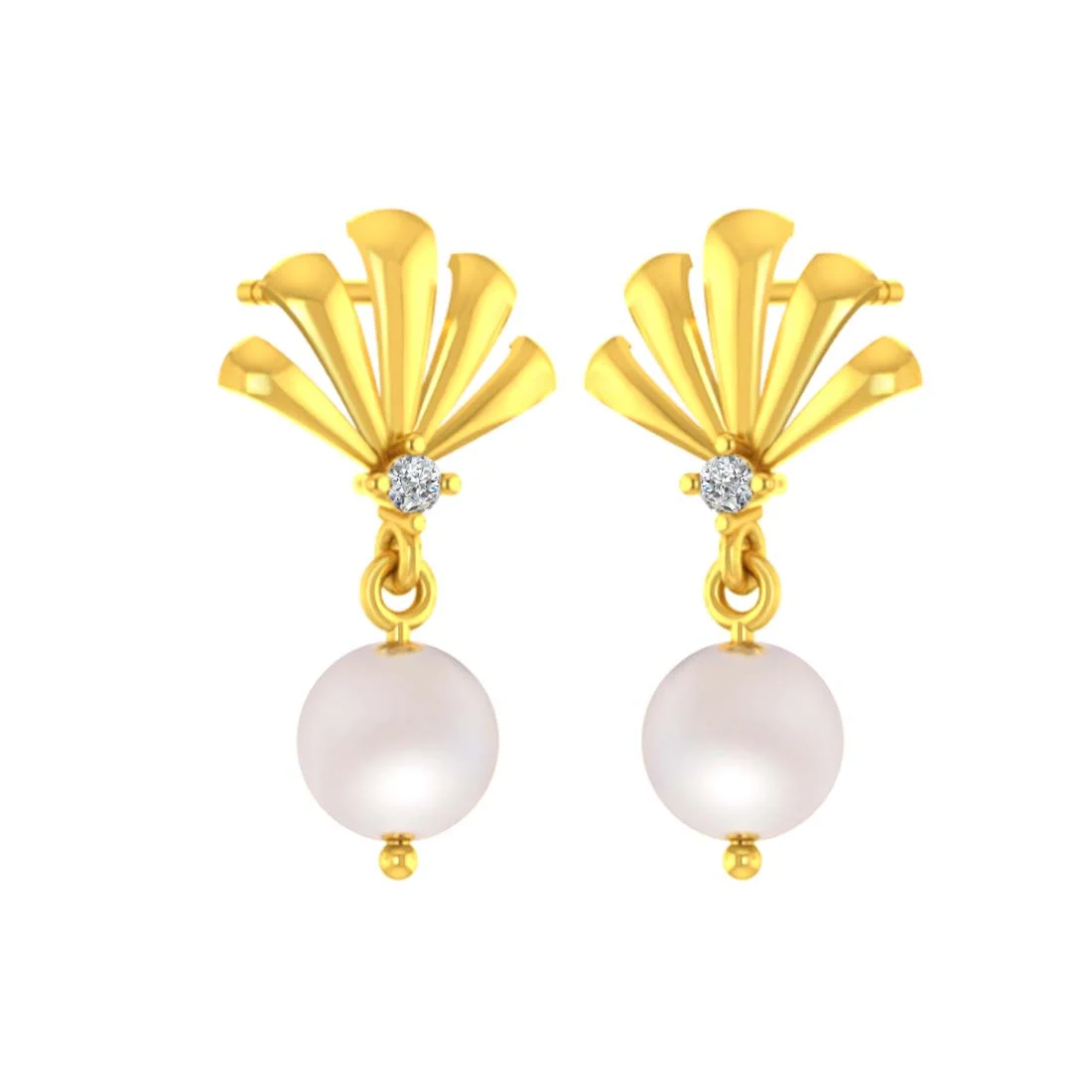 14K Gold Pearl Drop Elegant Earrings with Certified Natural Diamond - Image 3