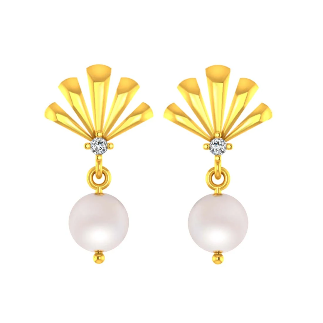 14K Gold Pearl Drop Elegant Earrings with Certified Natural Diamond - Image 4