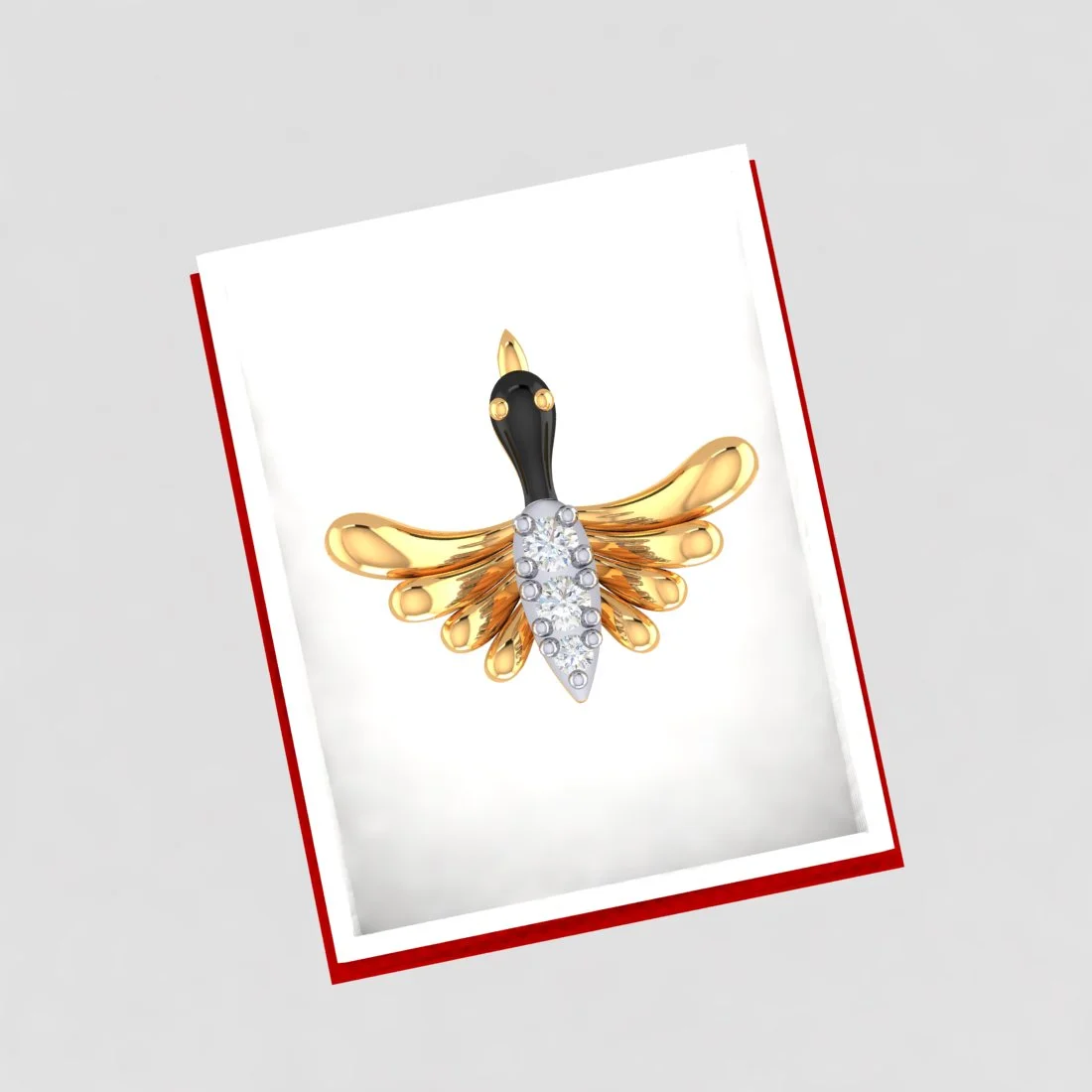 14K Gold Pendant Bird Design With Black Meena And Embedded Stones - Image 3