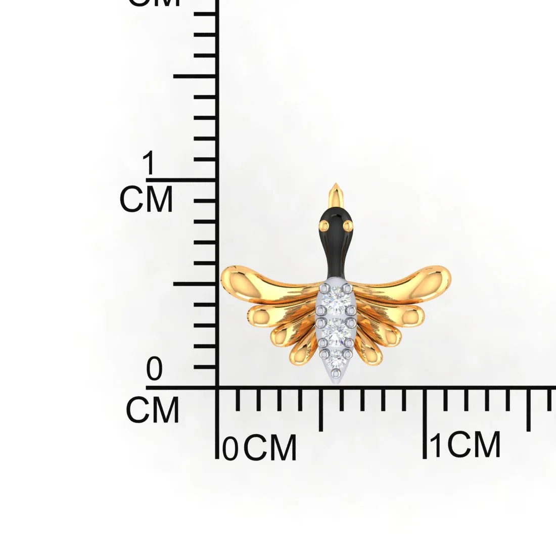 14K Gold Pendant Bird Design With Black Meena And Embedded Stones - Image 4
