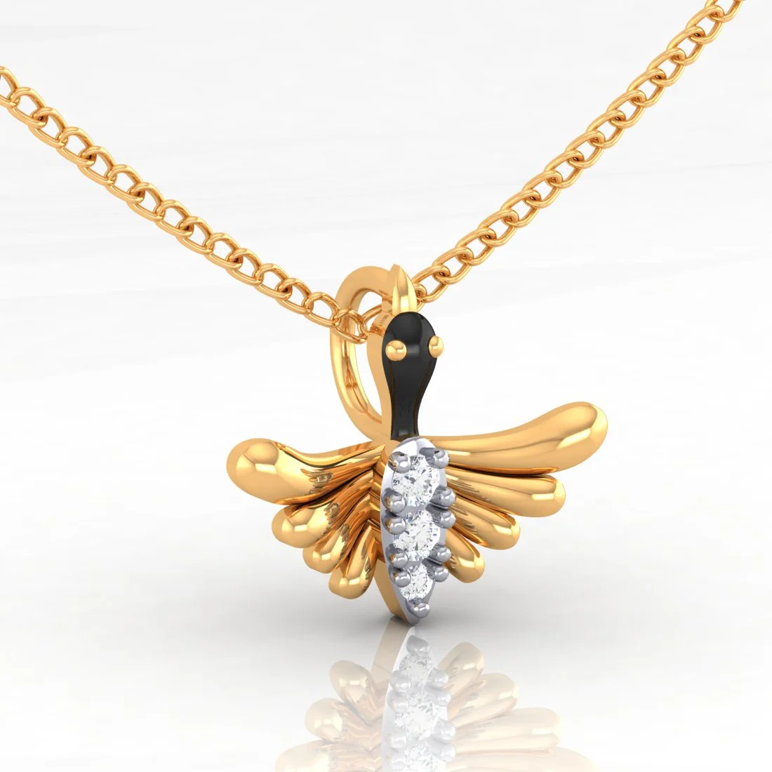 14K Gold Pendant Bird Design With Black Meena And Embedded Stones - Image 5