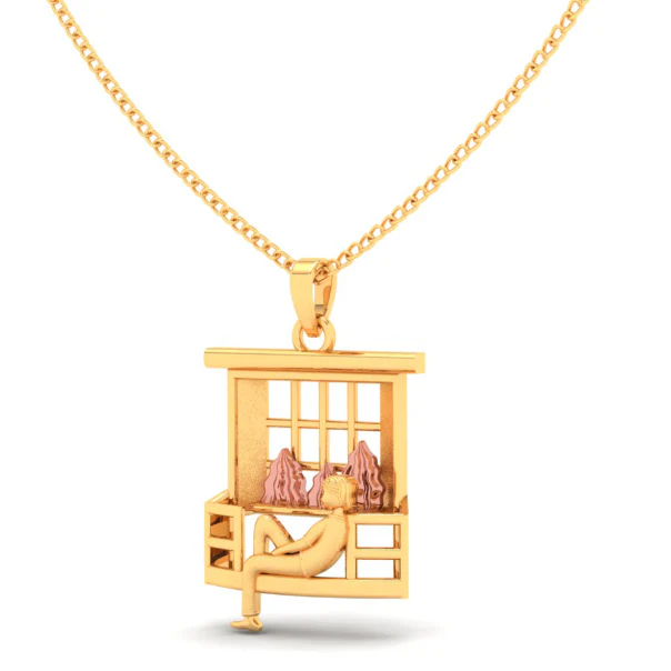 14k Gold Pendant In The Shape Of A Boy Gazing Through A Window From Amazea Collection - Image 5