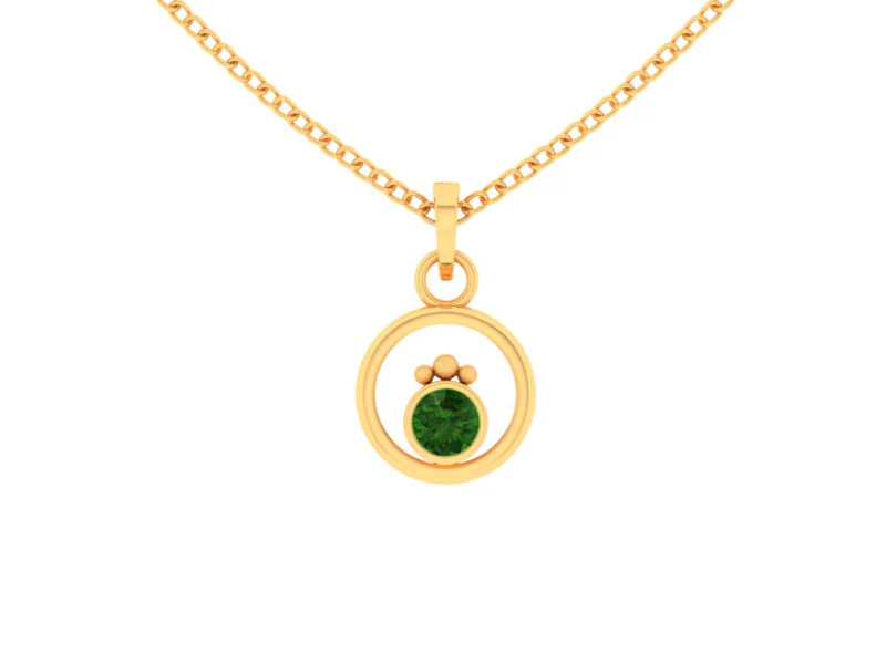 14k Gold Pendant With Spherical Designs And Green Stone