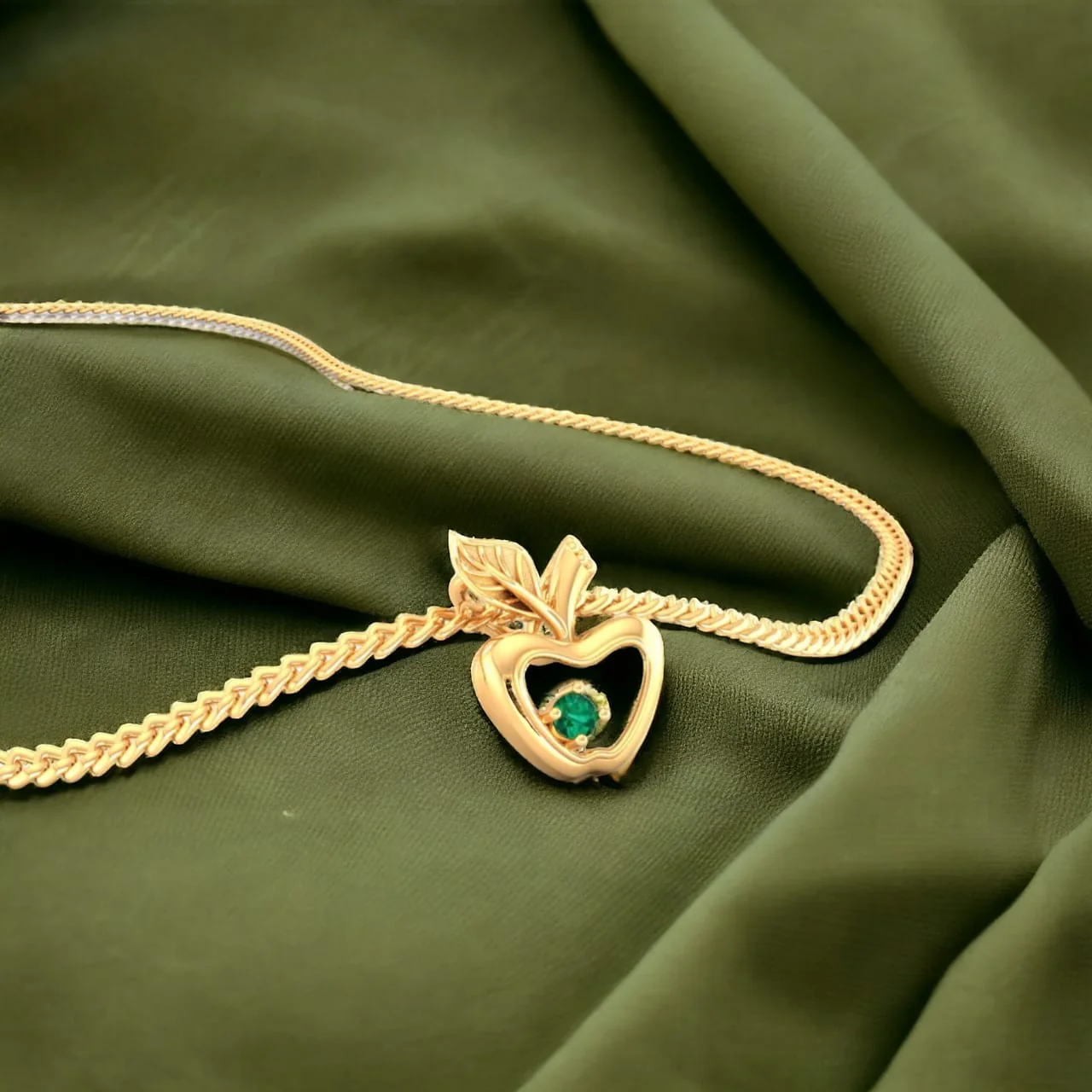 14K Gold Pendant (Without Chain) Apple Design With Stone Accent