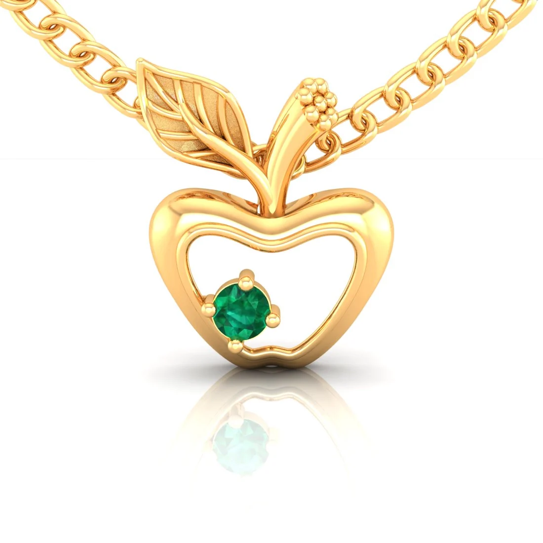 14K Gold Pendant (Without Chain) Apple Design With Stone Accent - Image 2