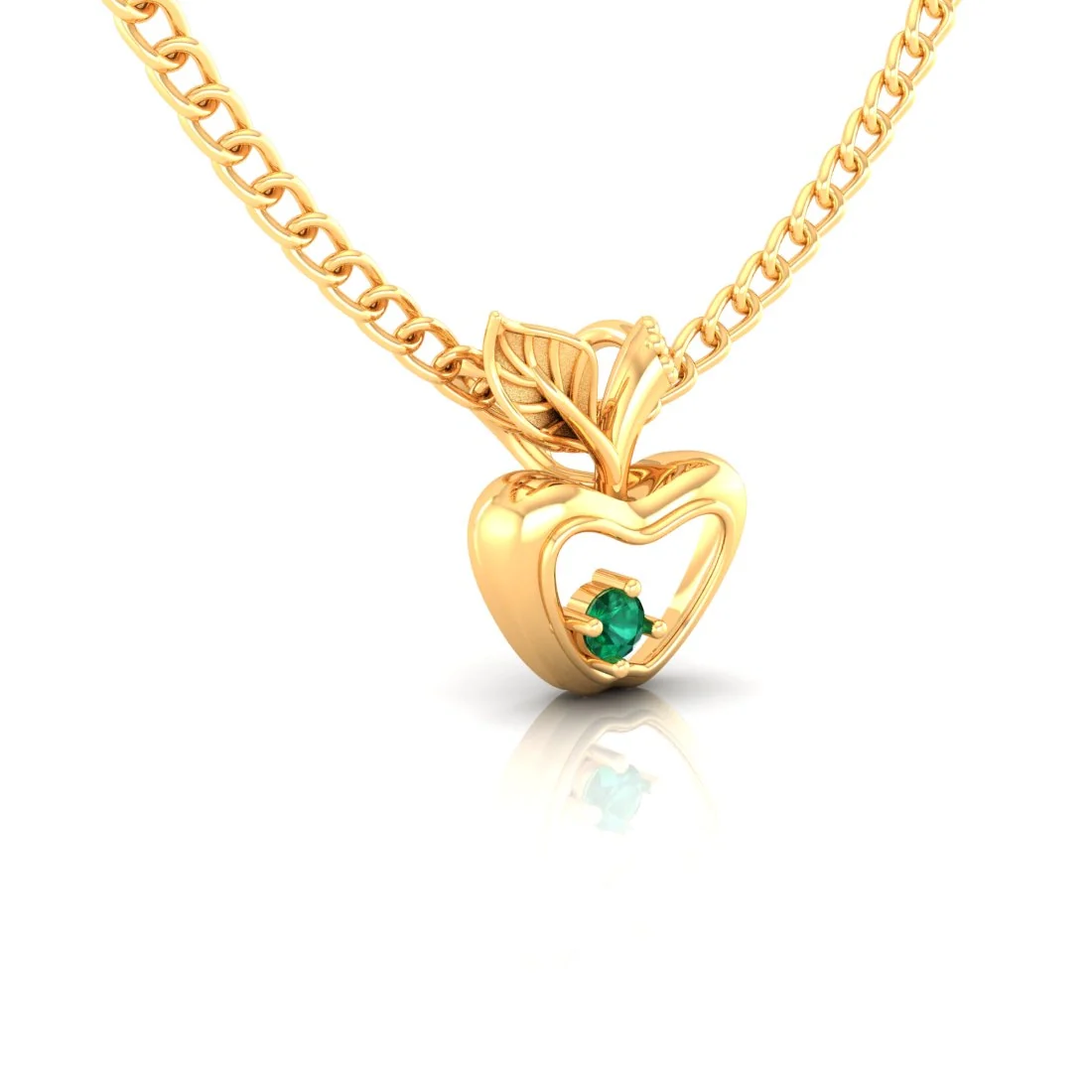 14K Gold Pendant (Without Chain) Apple Design With Stone Accent - Image 3