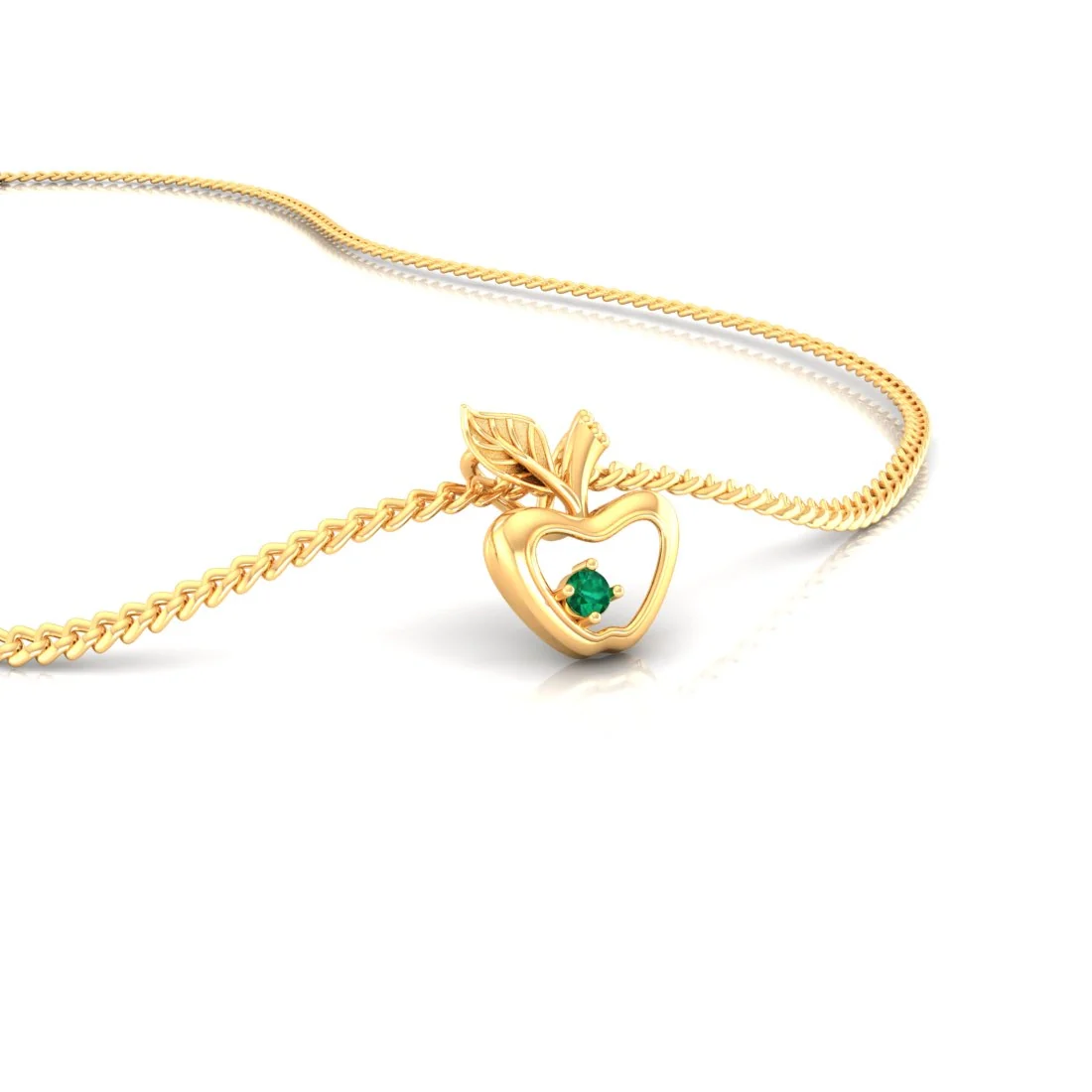 14K Gold Pendant (Without Chain) Apple Design With Stone Accent - Image 5