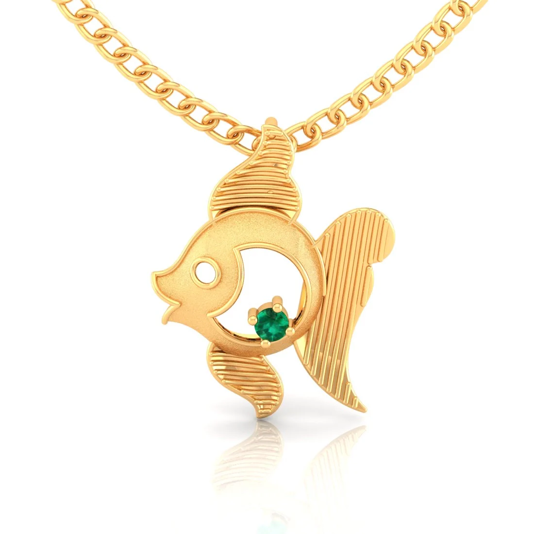 14K Gold Pendant (Without Chain) Fish Design With Stone Accent - Image 2